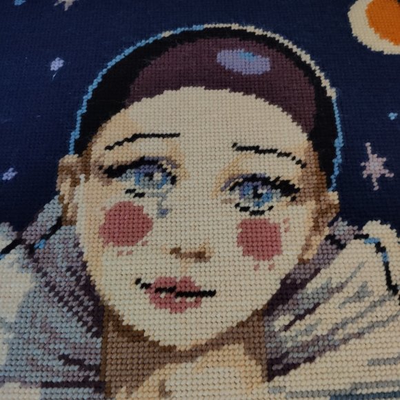 Vintage Large Crewel Needlepoint Pierrot 23"x27" - Picture 14 of 15